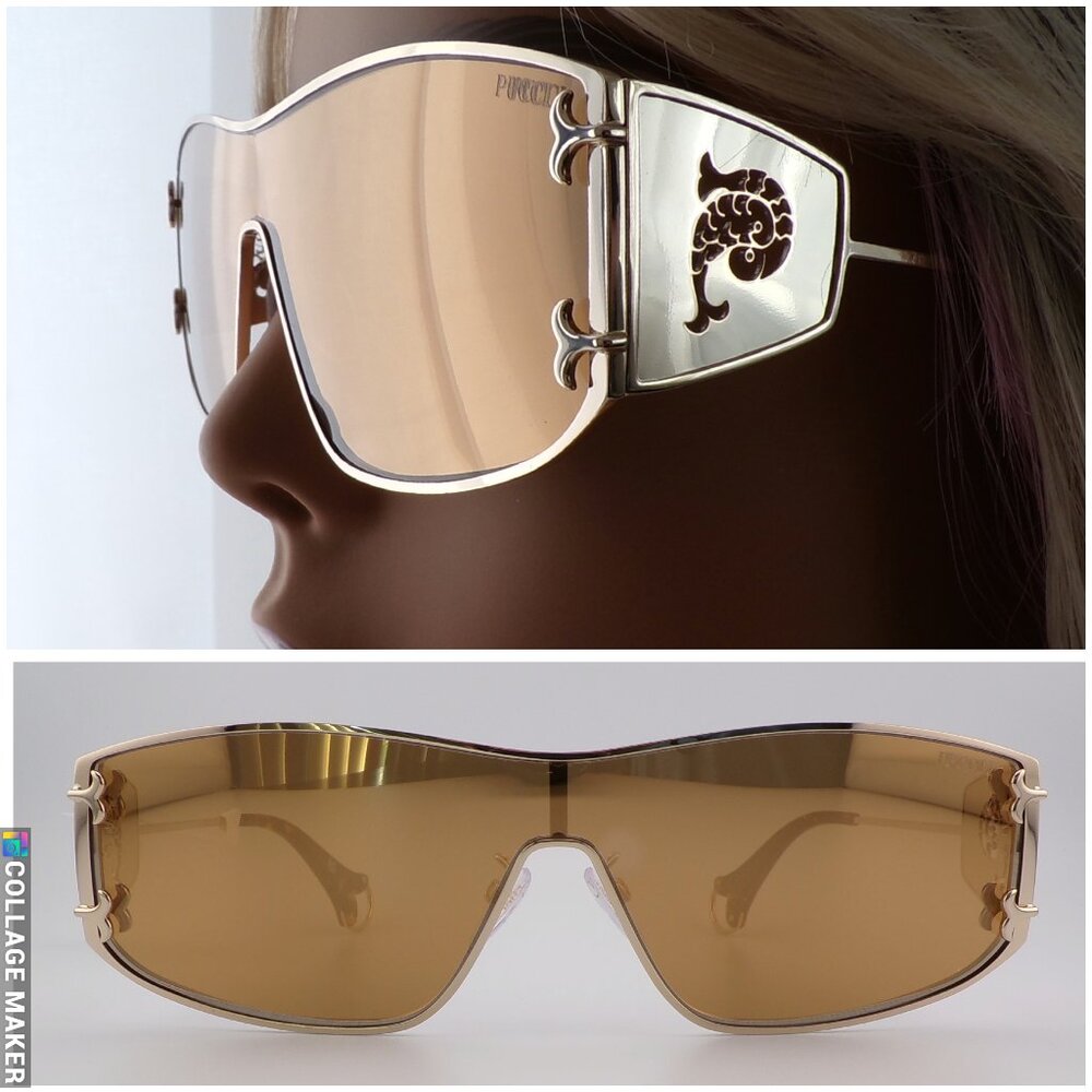 Pucci Fish Cutout Logo Gold Mirror Shield, Single Lens, Stainless Steel EP0213